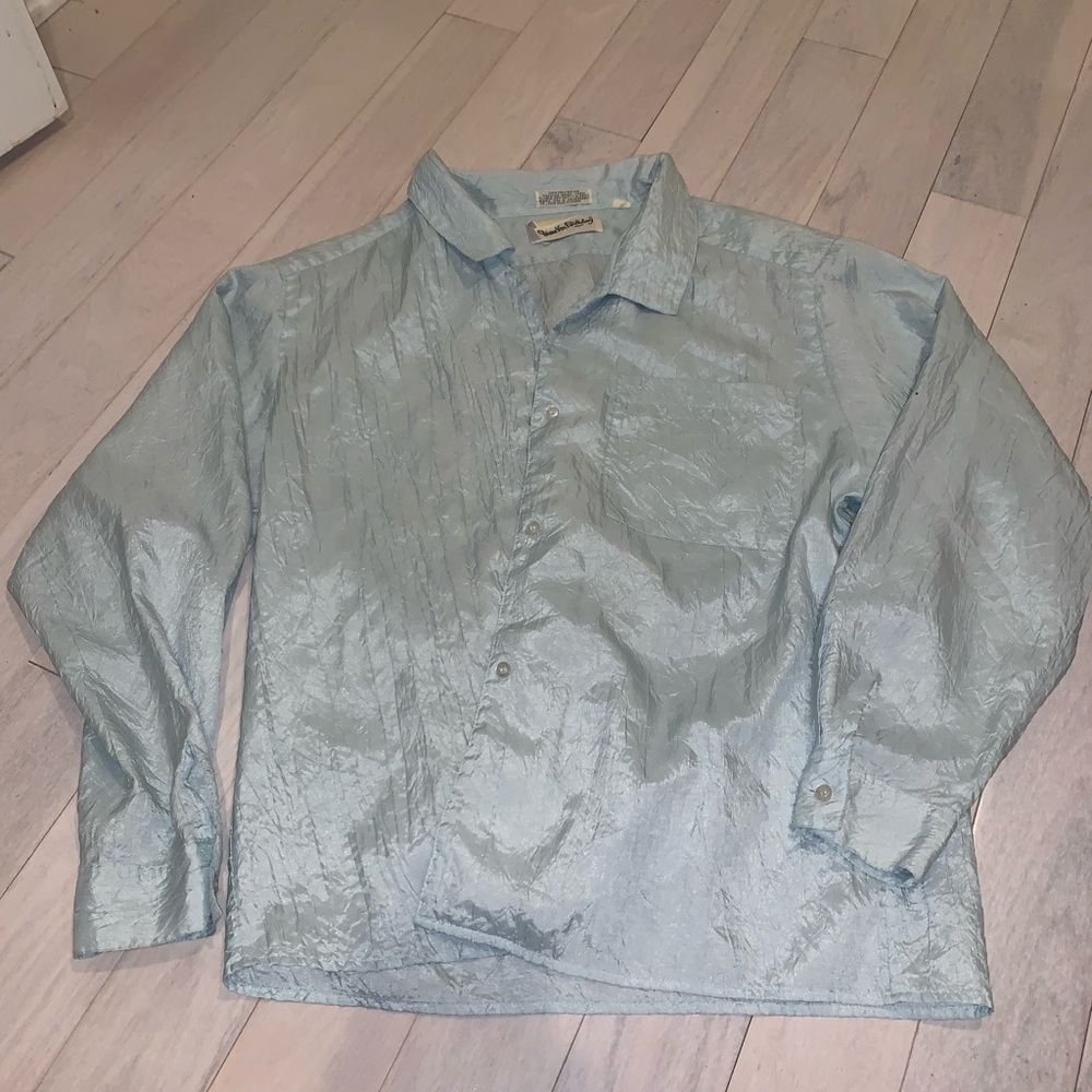 Diane Von Furstenberg Shiny Blue Textured Blouse